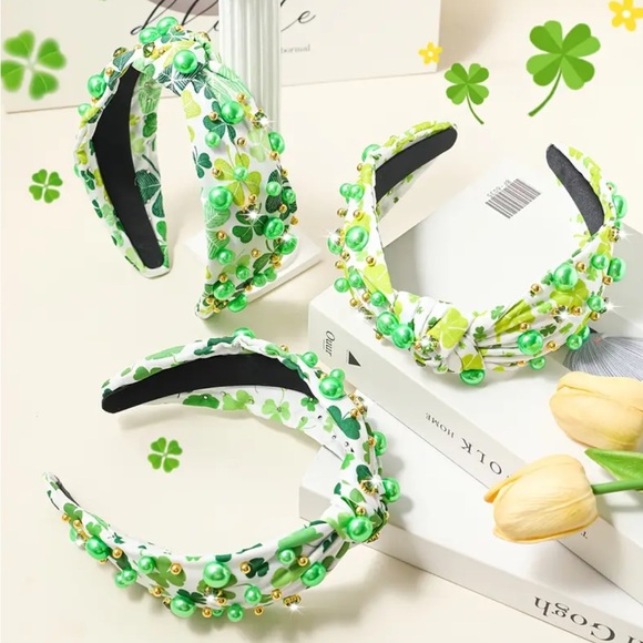 Green & Gold Beaded Shamrock Headband - Picture 4 of 5